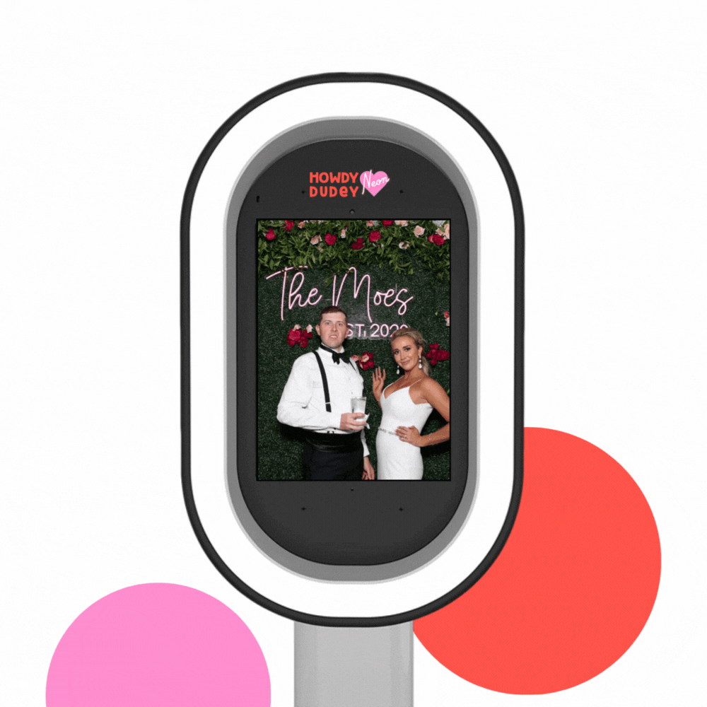 A photo booth capturing an animated image of a couple on their wedding day